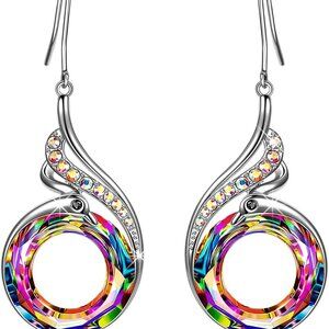 Rise From The Ashes Phoenix Earrings, Sterling Silver Dangle Earrings with Cryst